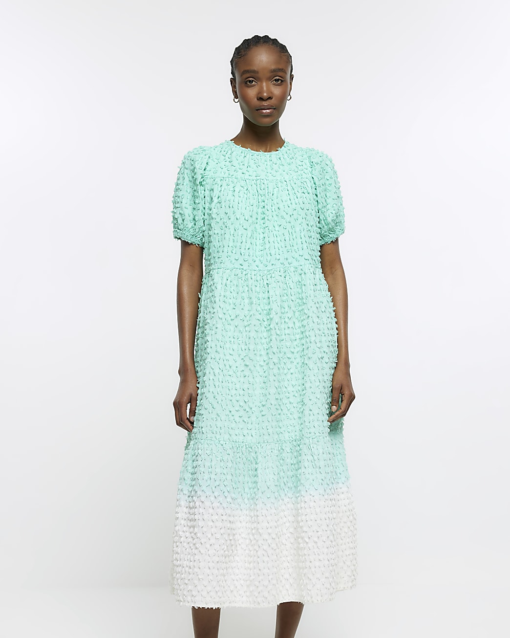 Blue ombre smock midi dress