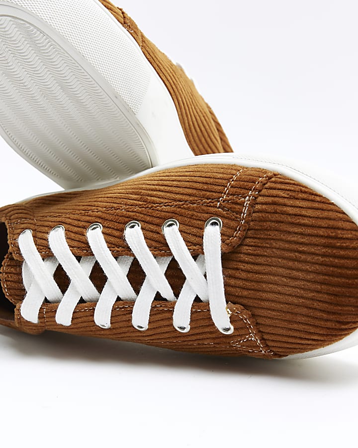 Brown corduroy lace up trainers