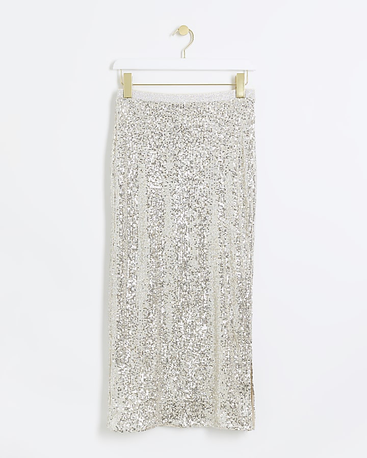 Silver sequin midi skirt