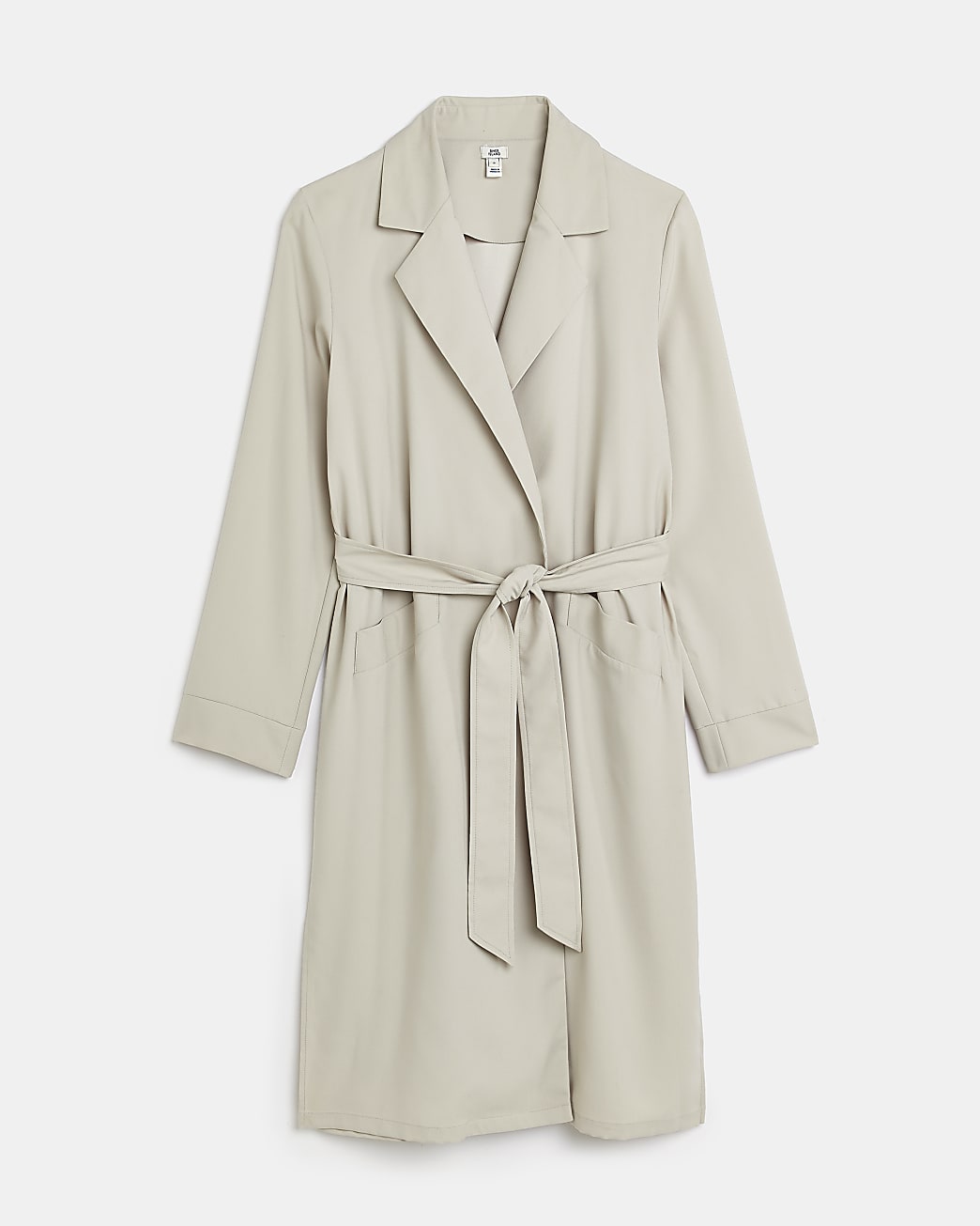 Grey Tie Waist Duster Coat