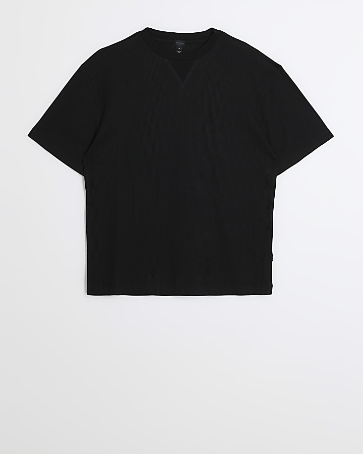 Black regular fit waffle lounge t-shirt