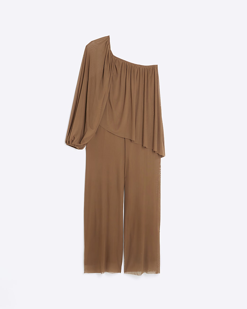 Brown mesh asymmetric jumpsuit