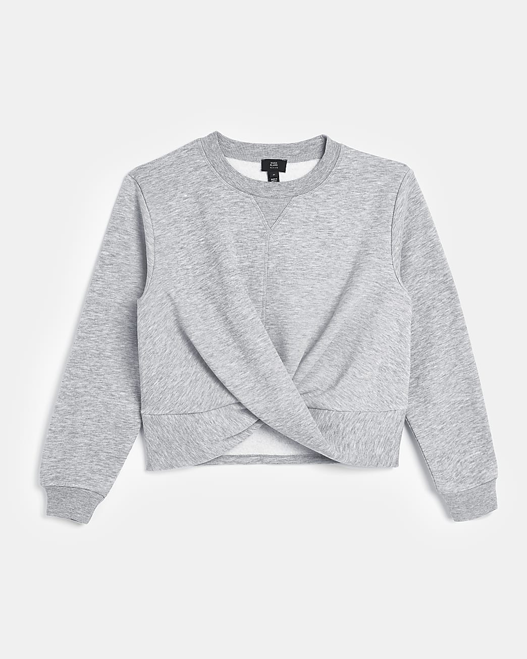 Petite grey wrap front cropped sweatshirt
