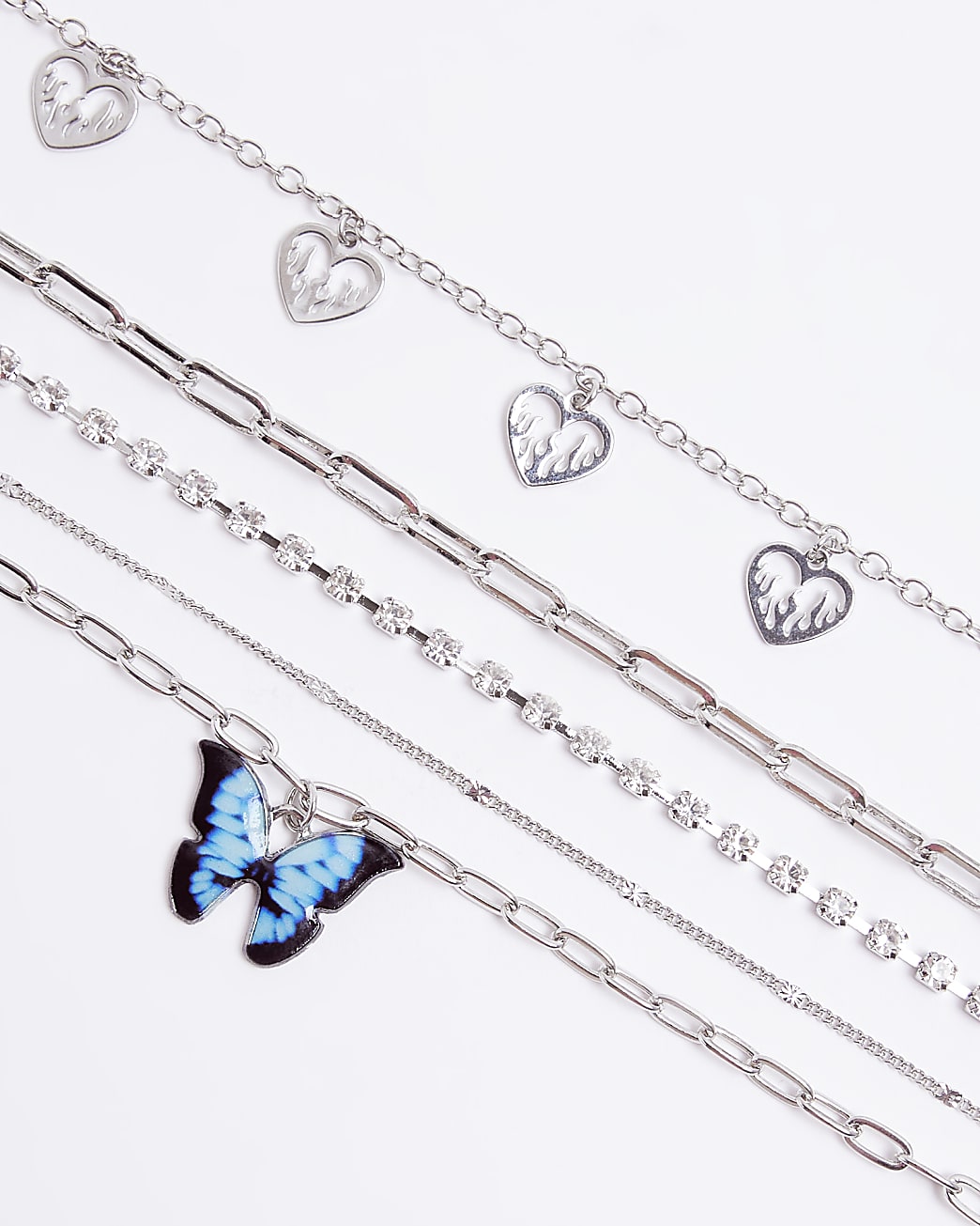 Silver multirow charm necklace