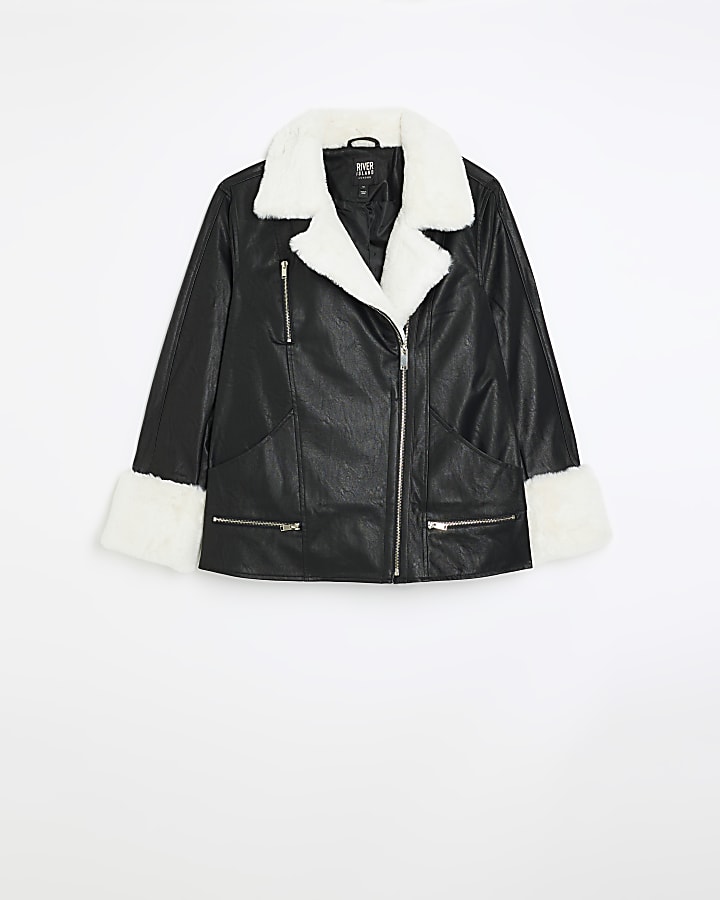 Plus black faux fur trim biker jacket