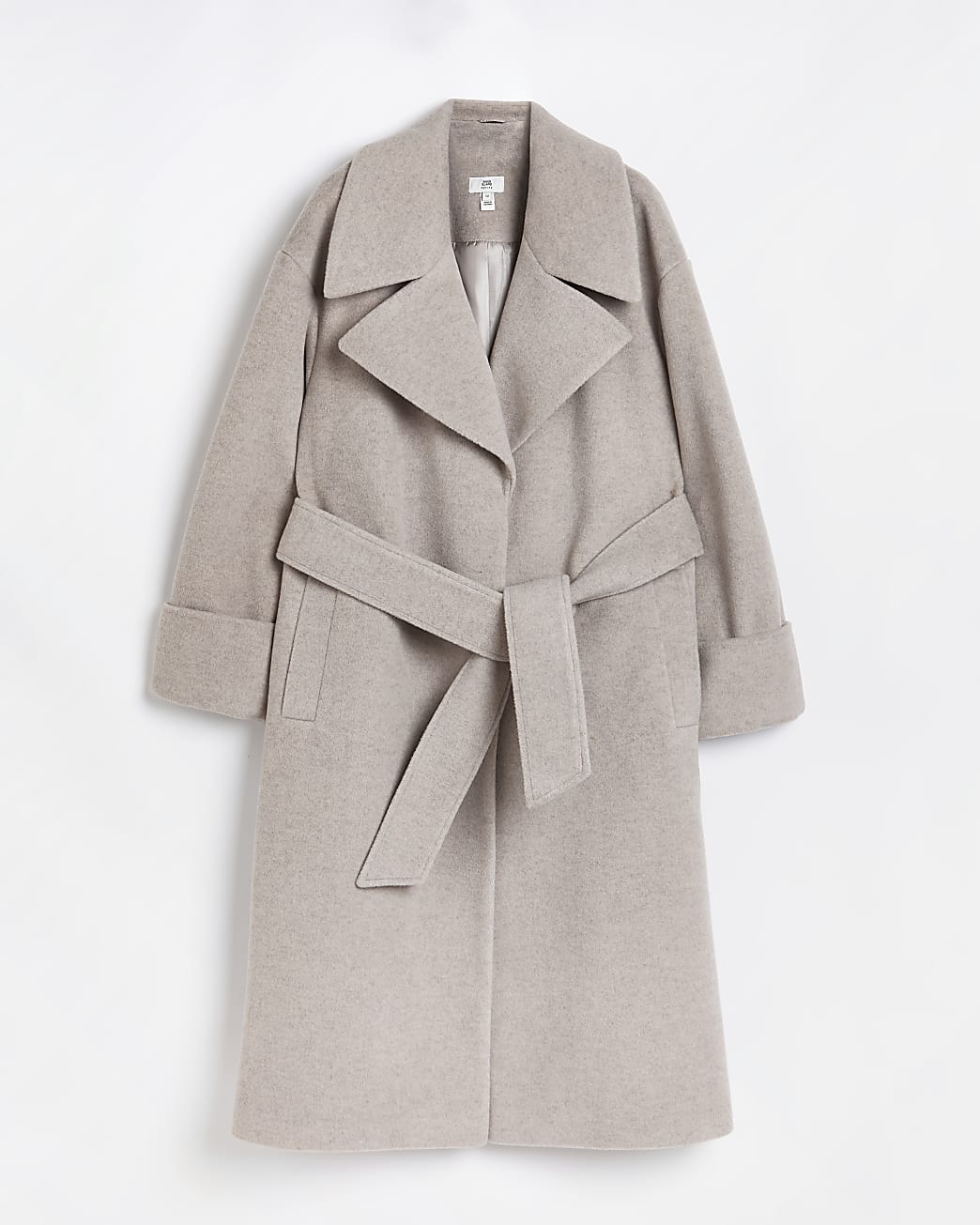 Petite beige belted longline coat