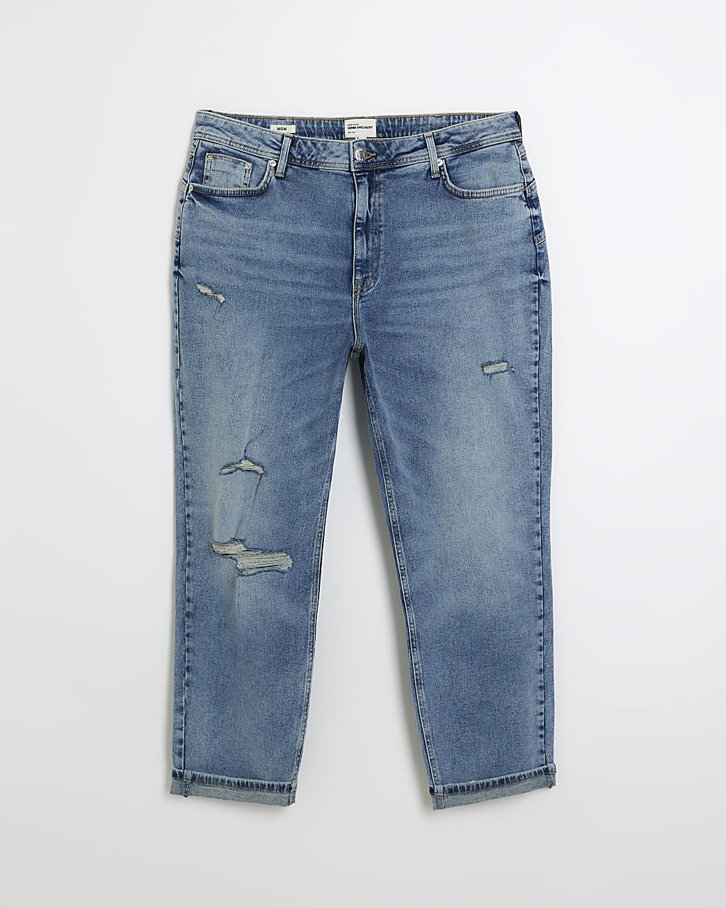 Plus blue high waist ripped mom jeans