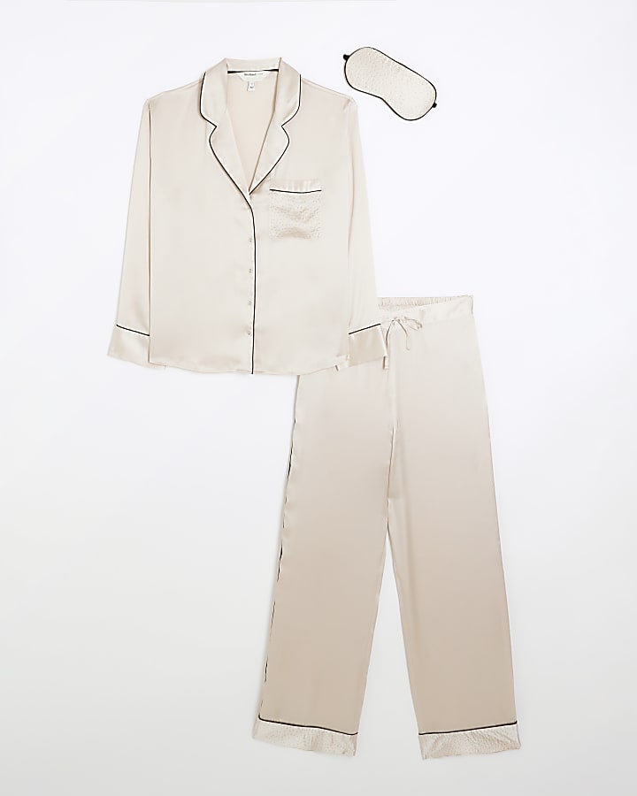 Pink satin diamante pyjama set