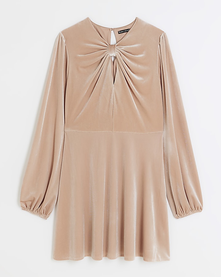 Pink velvet bow shift mini dress