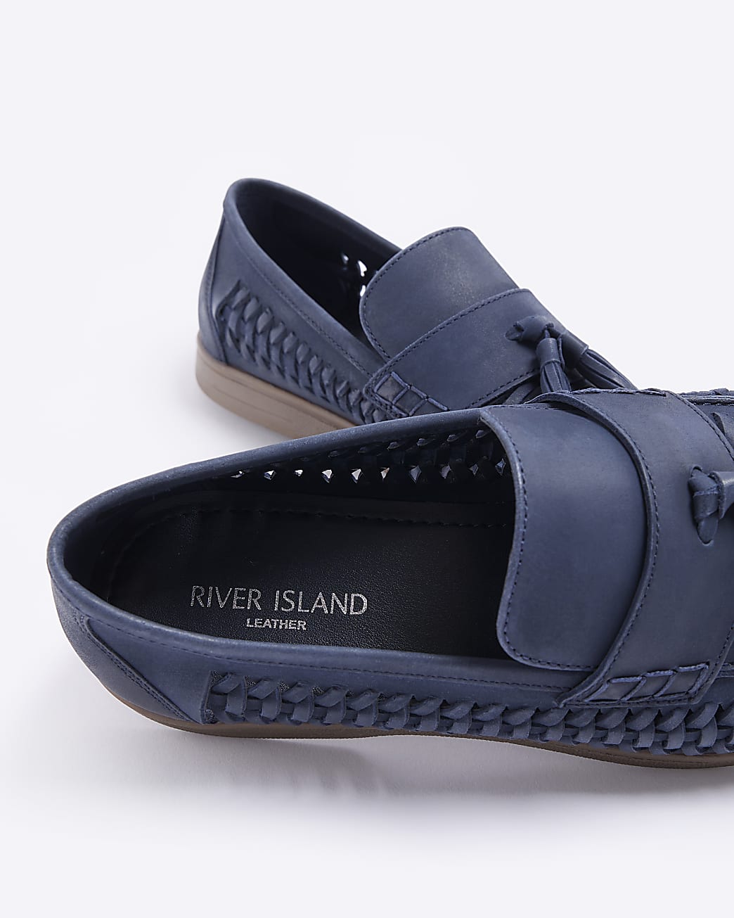 Navy woven tassel loafers