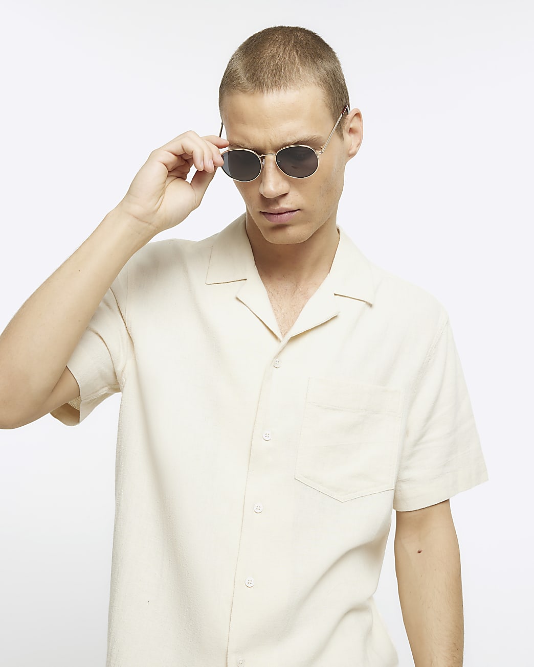 Stone regular fit linen blend revere shirt