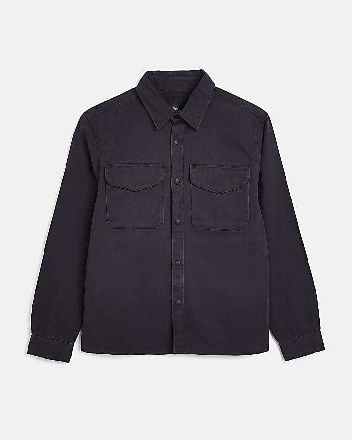 Grey regular fit long sleeve shacket