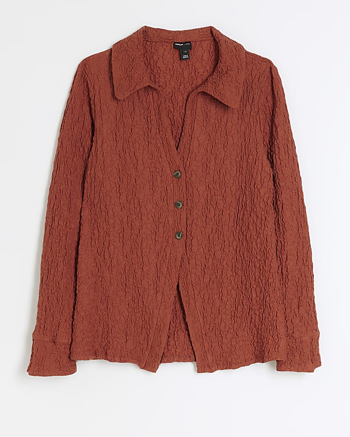 Rust textured long sleeve shirt