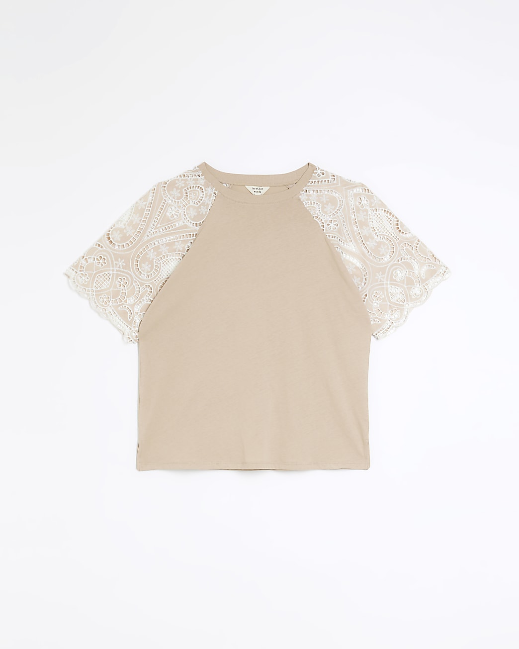 Beige broderie short sleeve t-shirt