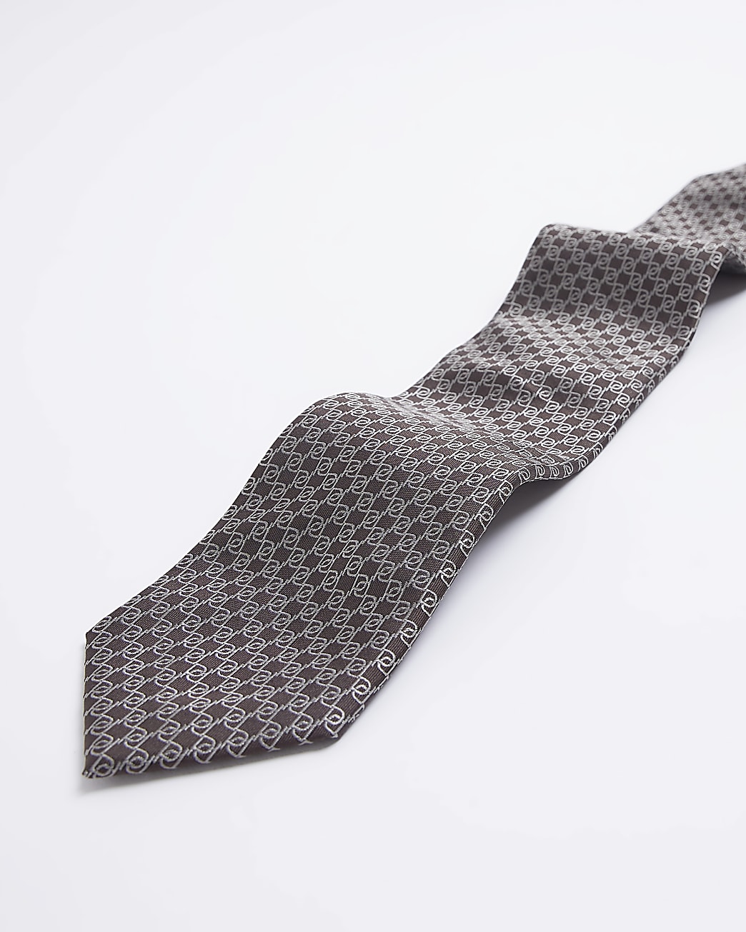 Brown monogram tie and clip set