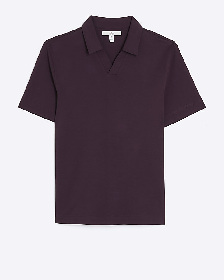 Purple slim fit open collar polo