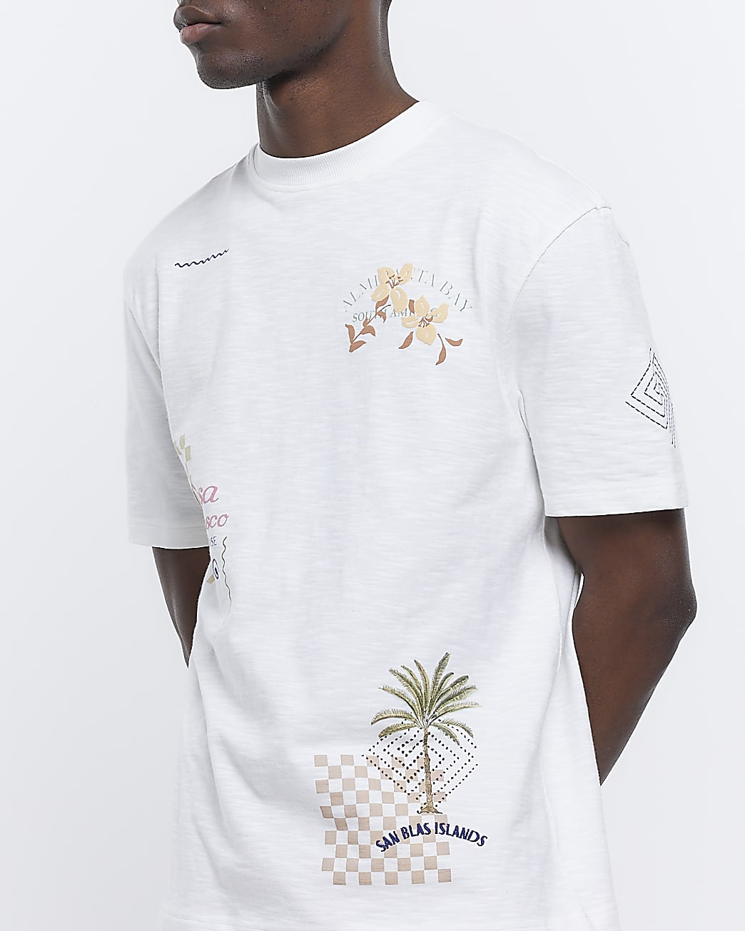 Ecru regular fit graphic prints t-shirt