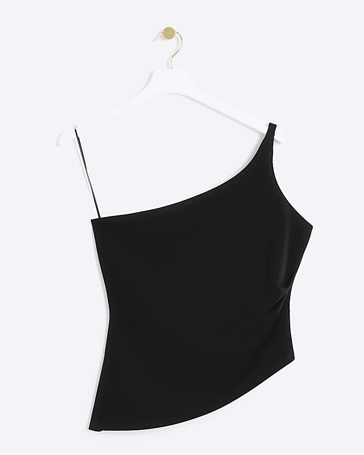 Black drape asymmetric tank top