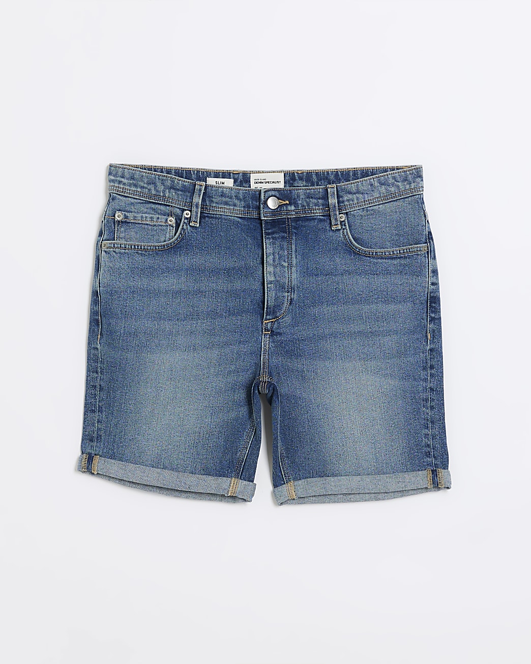 Blue slim fit faded denim shorts
