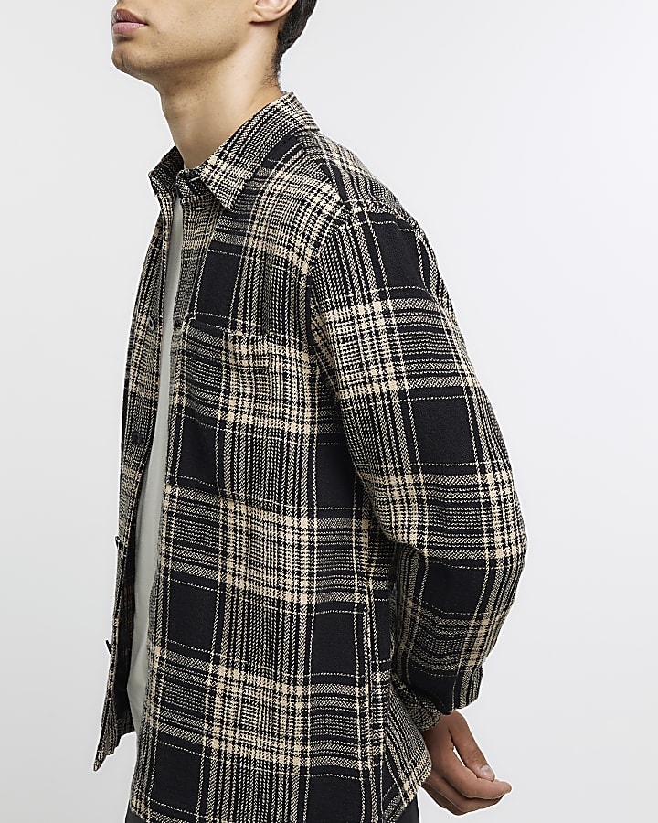 Black regular fit check overshirt