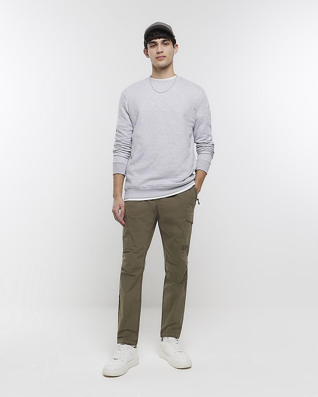 Grey marl slim fit basic sweatshirt
