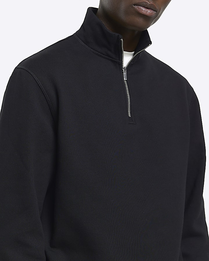 Black regular fit quarter zip sweatshirt