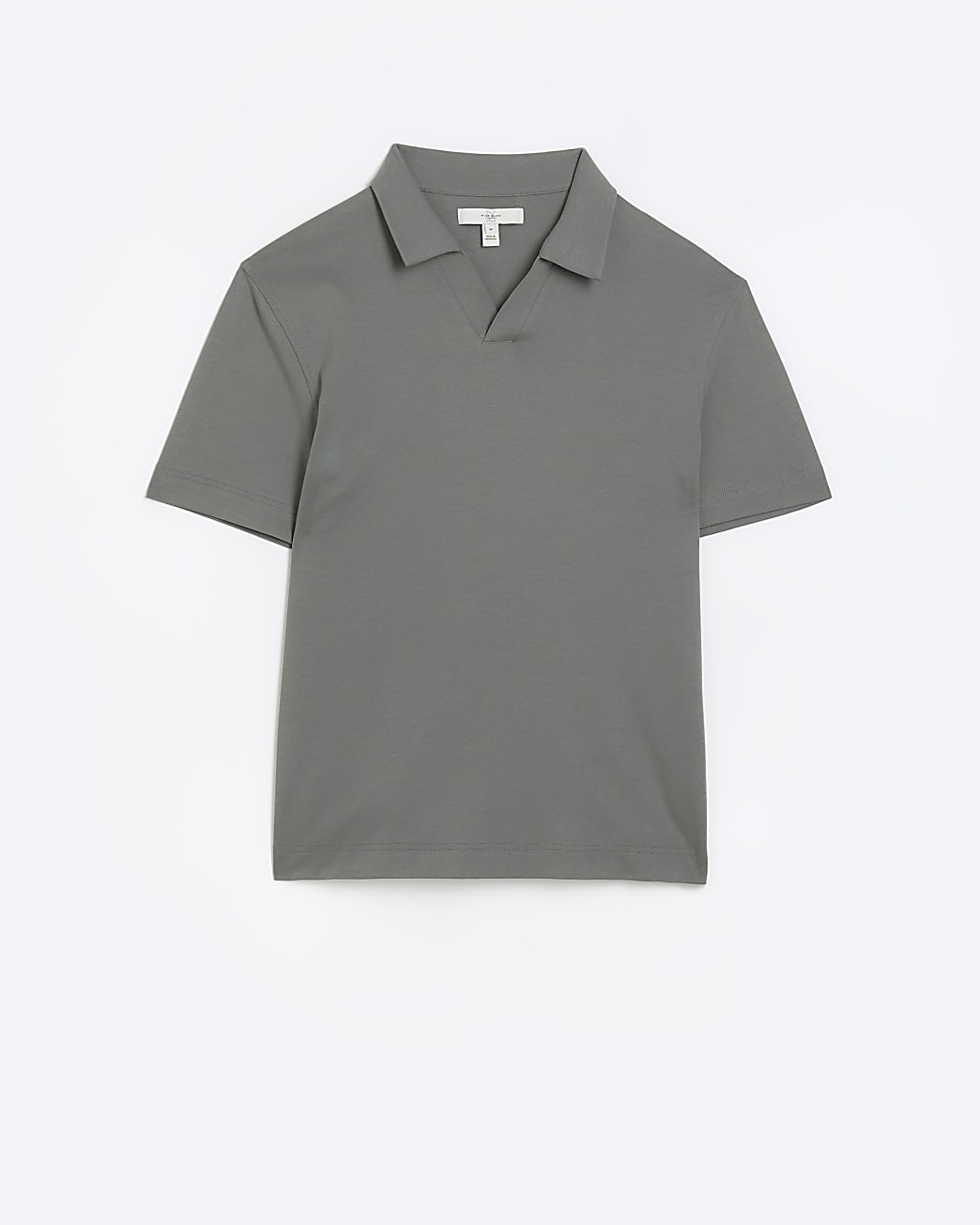 Grey slim fit open neck polo shirt