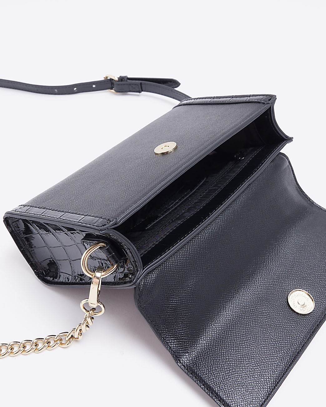 Black front flap tote bag