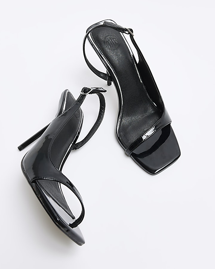 Black asymmetric heeled sandals