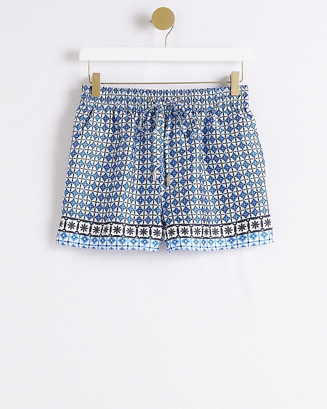 Blue satin geometric print shorts