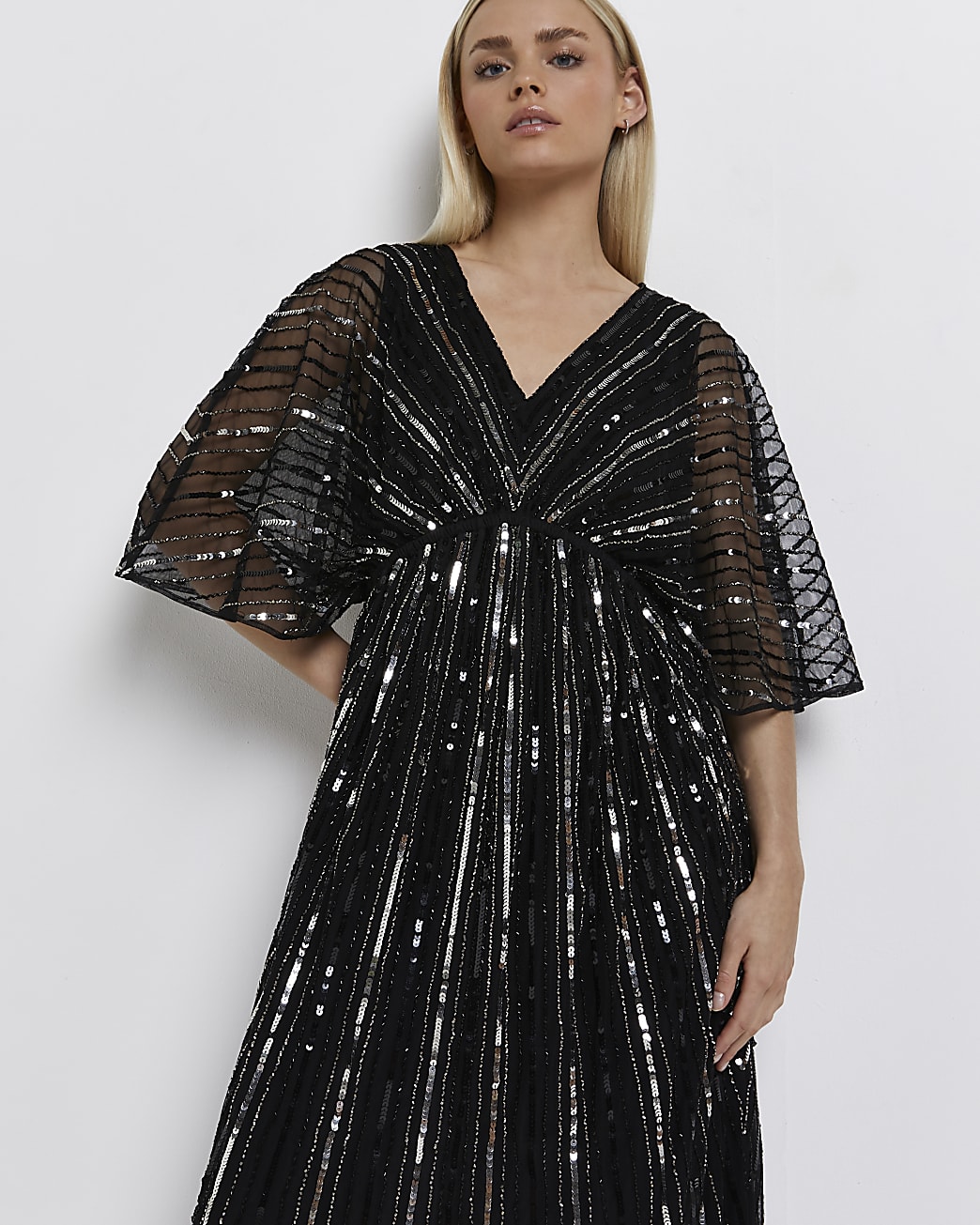 Petite black sequin maxi dress