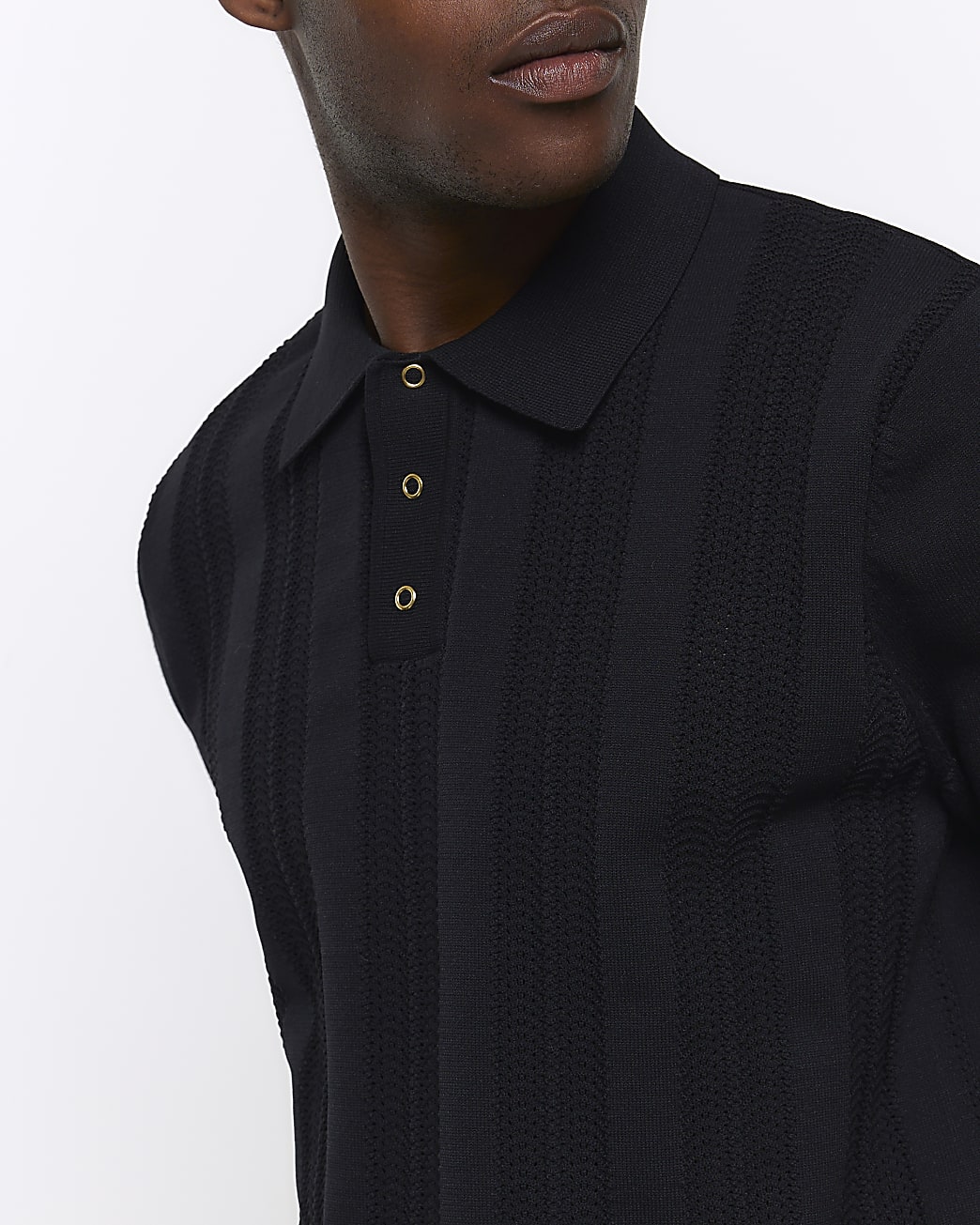 Black slim fit striped stitch polo shirt