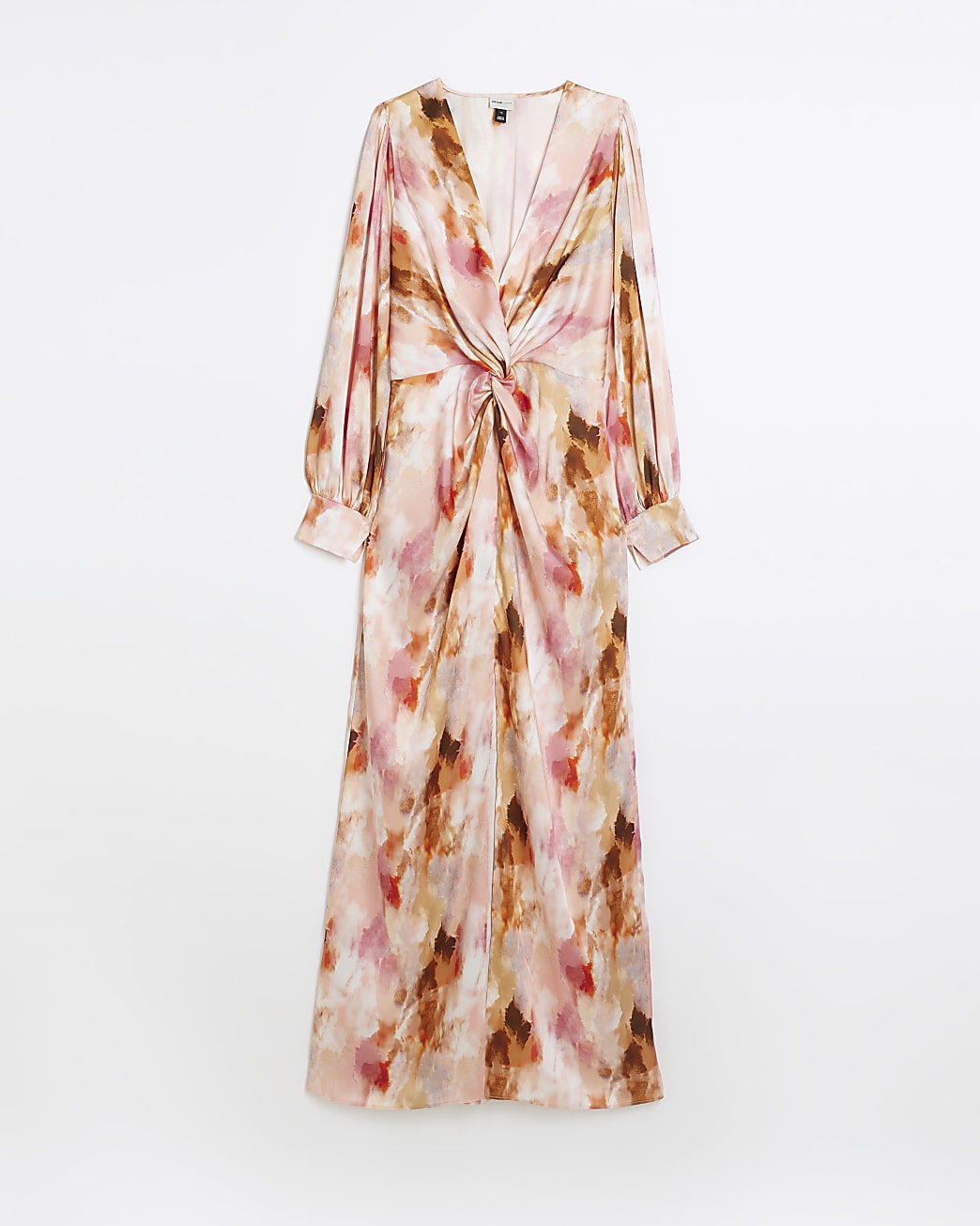Pink marble print twist front midi dress