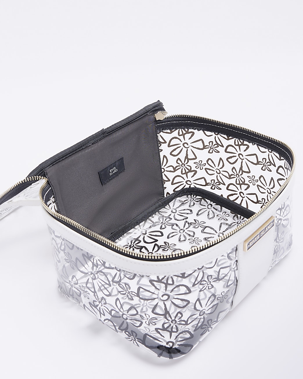 White floral clear 3 piece makeup bag set