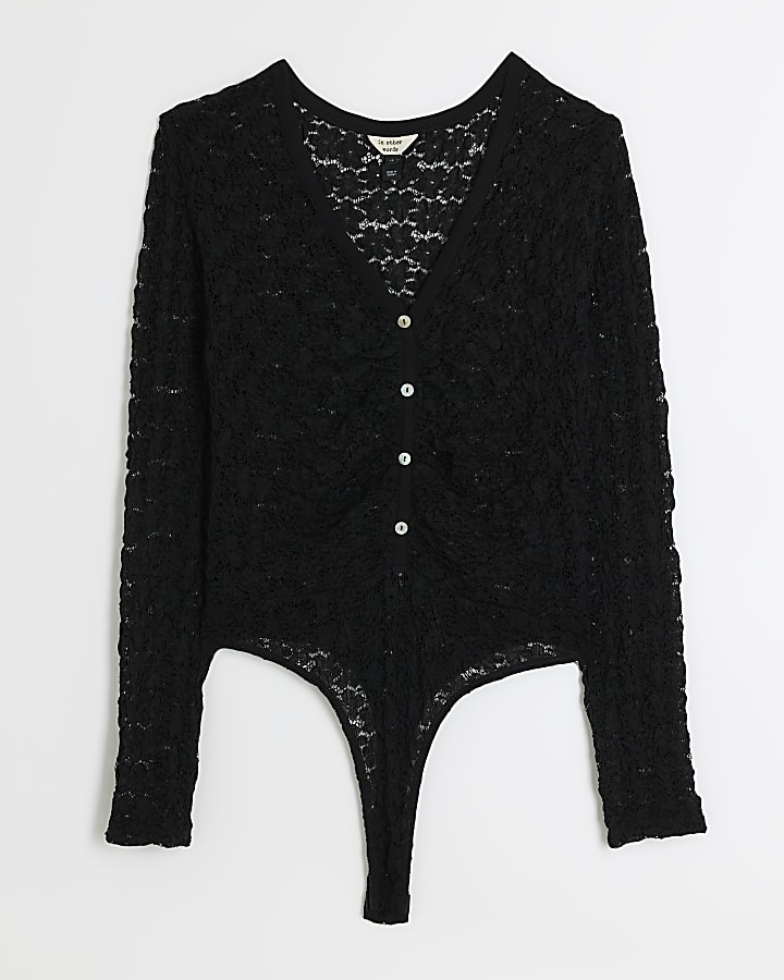 Black lace long sleeve bodysuit