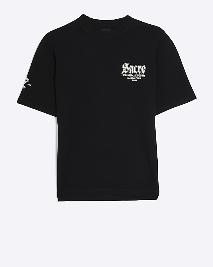 Black oversized fit waffle graphic t-shirt