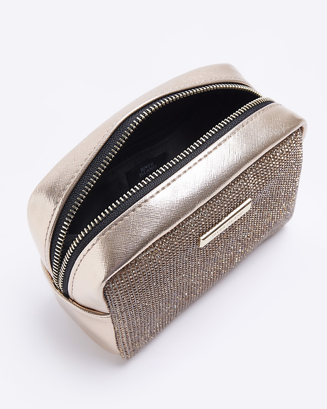 Gold diamante embellished makeup bag
