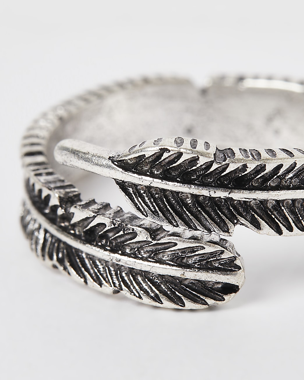 Silver feather wrap ring