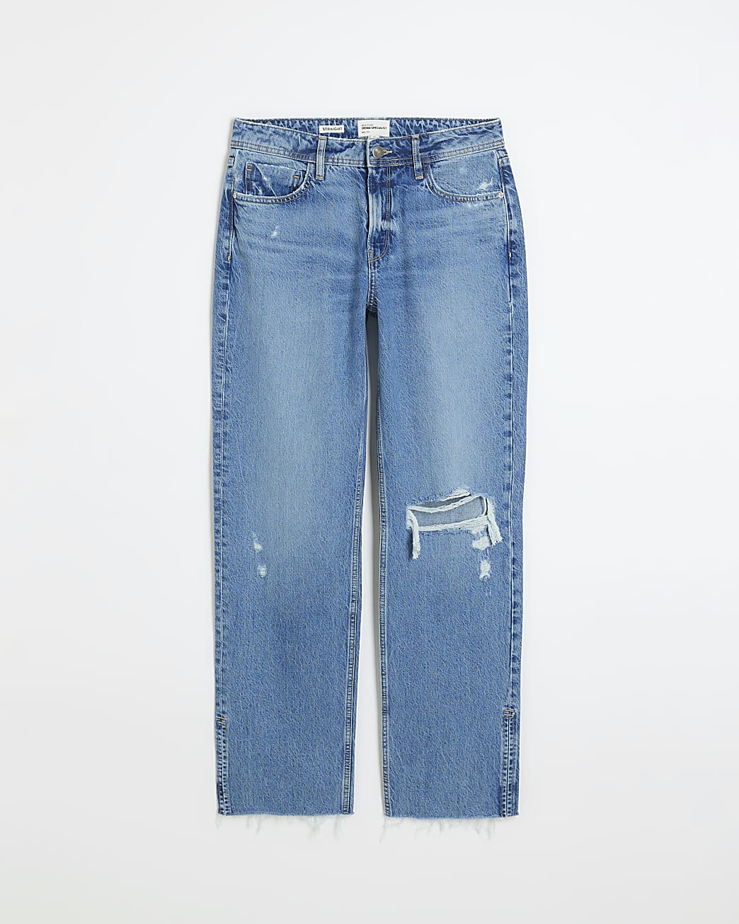 Blue ripped straight leg jeans