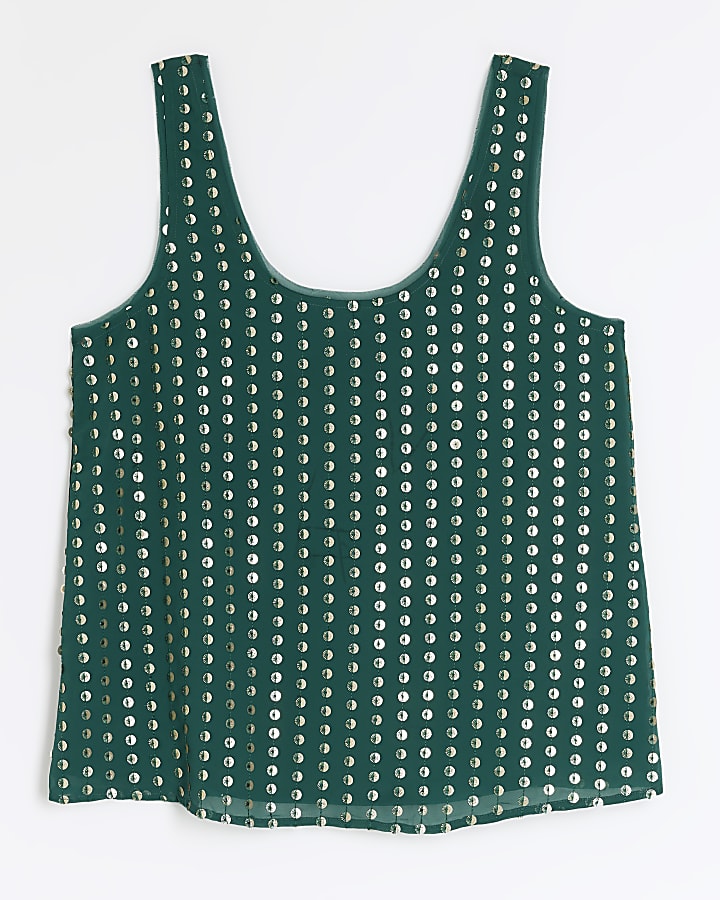 Green sequin tank top