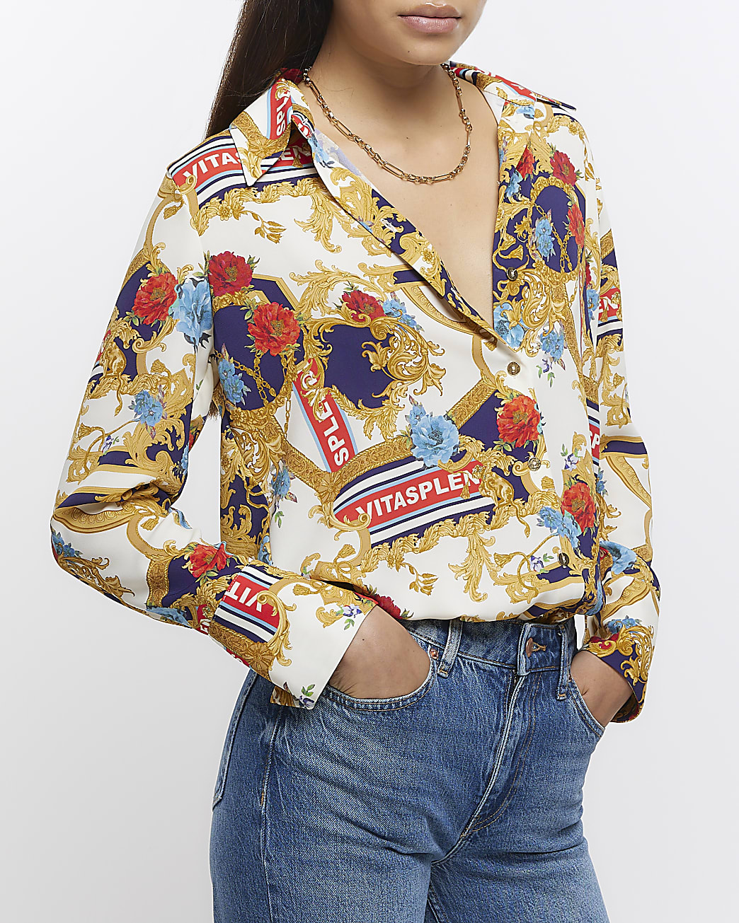 Navy oversized satin boyfriend shirt