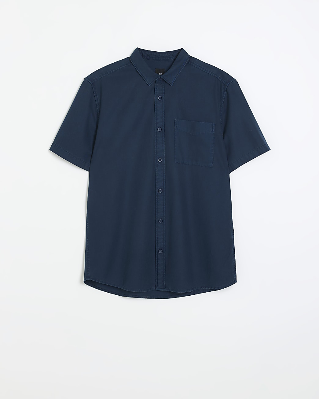 Navy regular fit short sleeve lyocell shirt