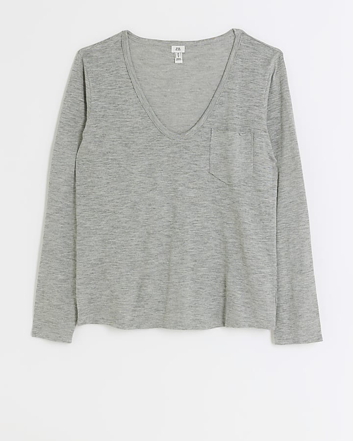 Grey pocket long sleeve top