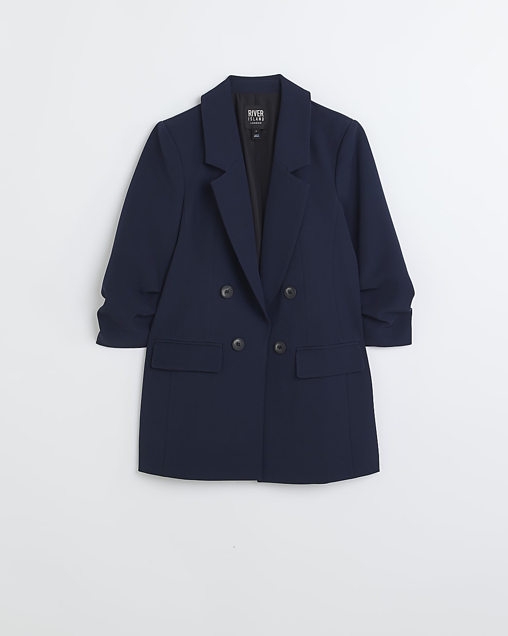 Navy ruched long sleeve sleeve blazer