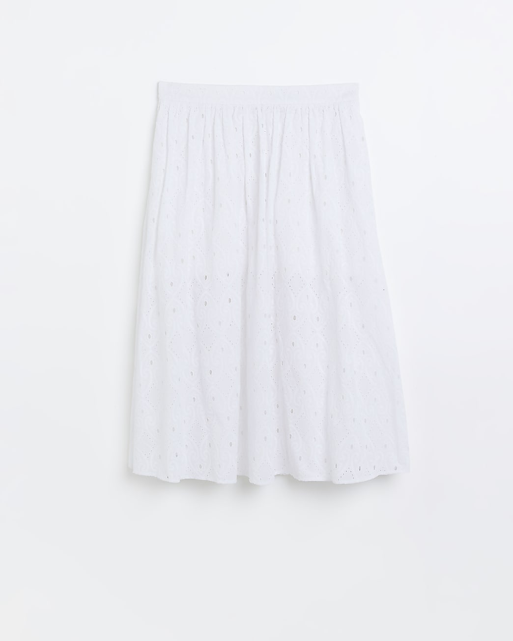 Petite white broderie midi skirt