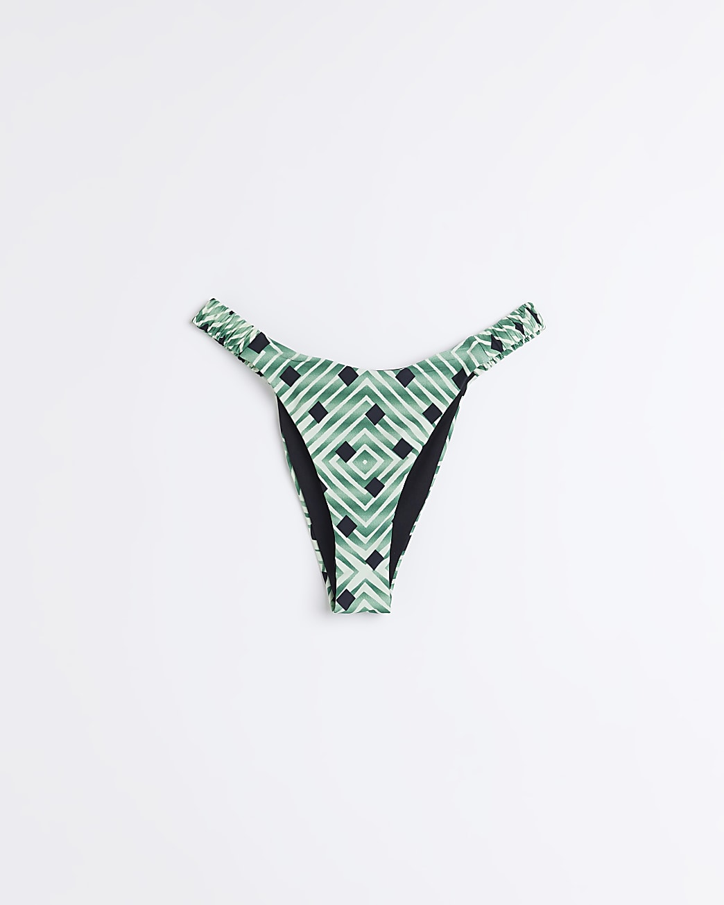 Green printed mid rise bikini bottoms