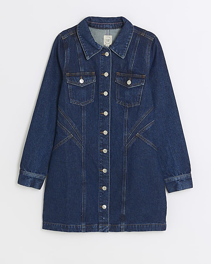 Petite Blue Seamed Denim Mini Dress