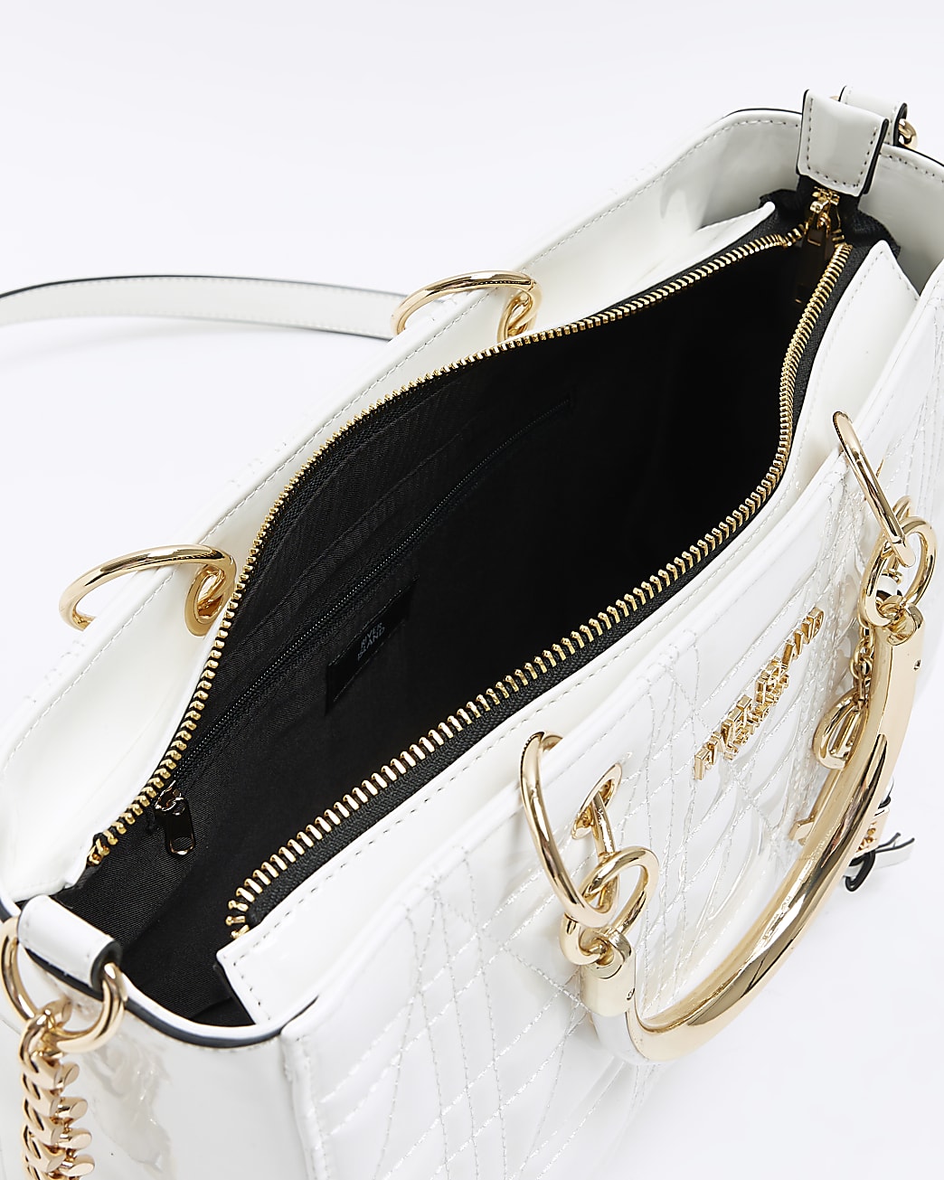 White quilted charm detail tote bag