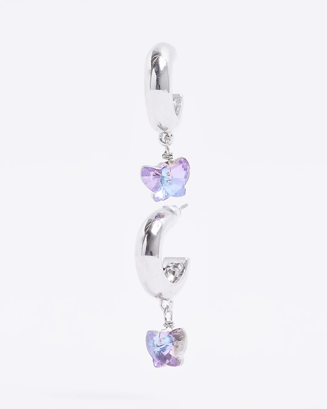 Pink butterfly drop hoop earrings