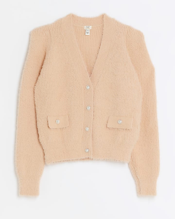 Coral knitted shoulder pad cardigan